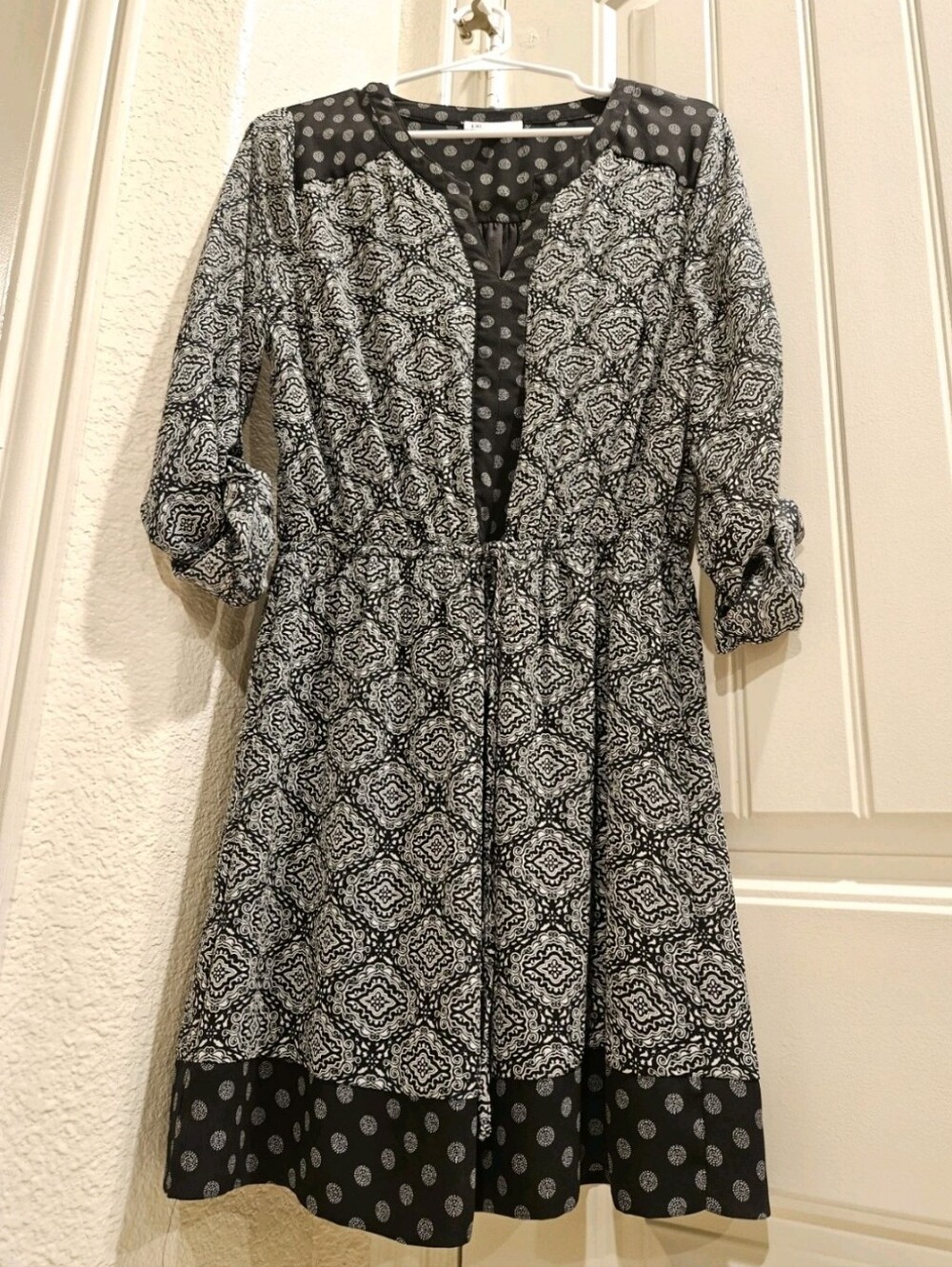 DR2 Black & White Mixed Print Shirt Dress, Size Medium